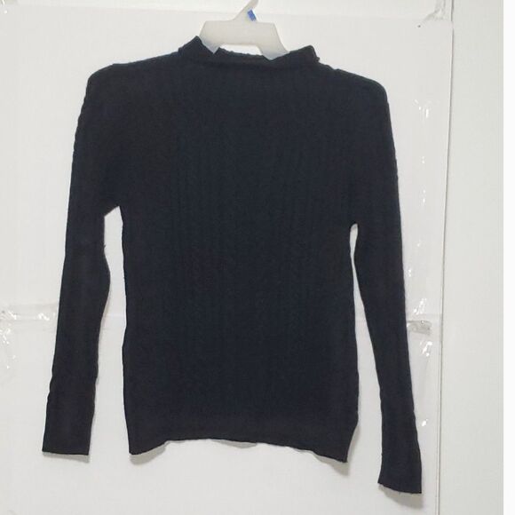 A Woman's Mock Neck Sweater Ribbed Knit Fall Winter Black Minimalist Artsy XL - Picture 1 of 9